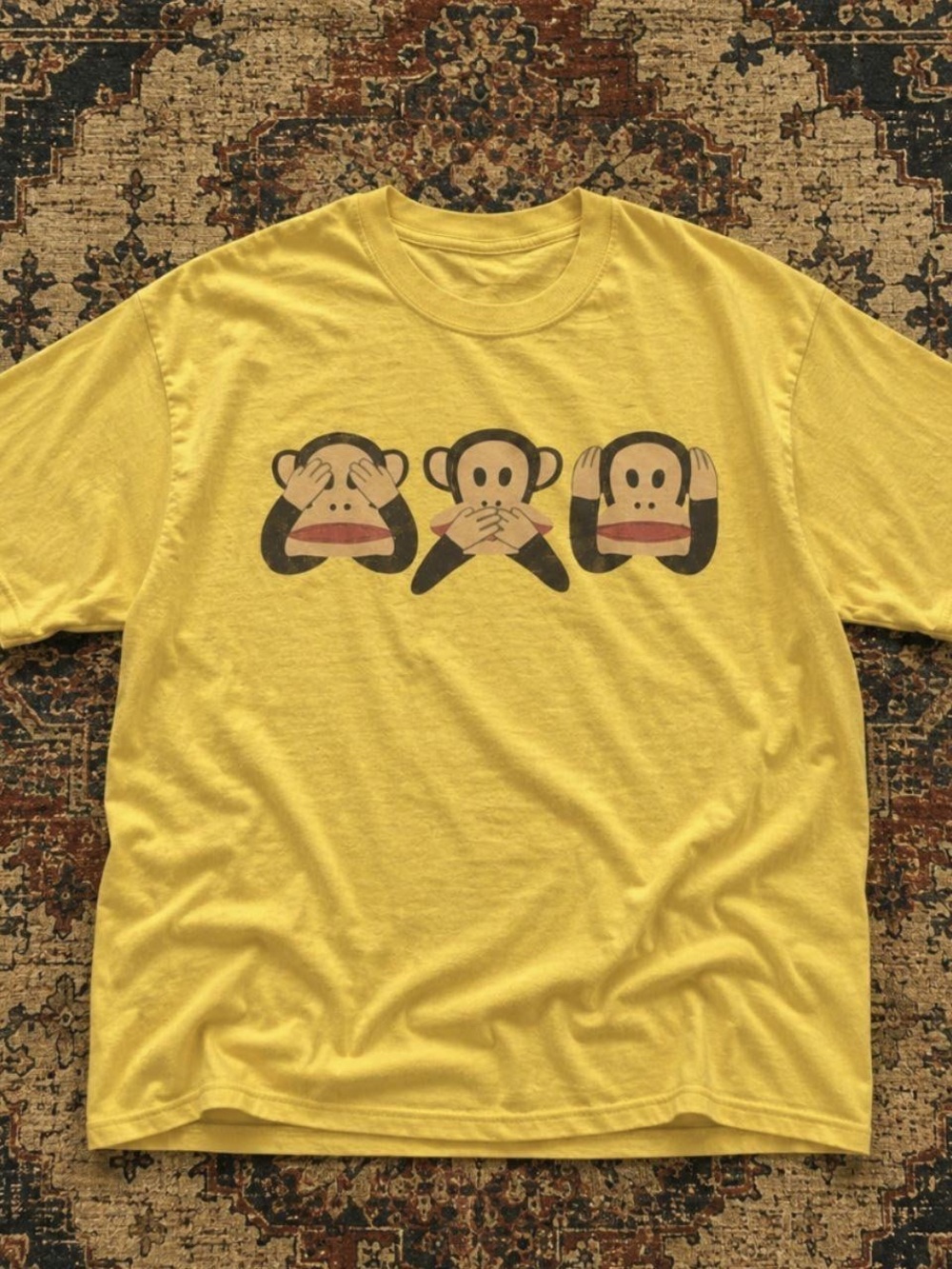 Yellow Paul frank Graphic Tee with Three Monkeys unisex T-shirt